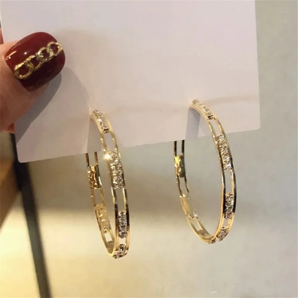 Shiny Beautiful Yellow Gold Round Big Hoop Earrings - Picture 1 of 5